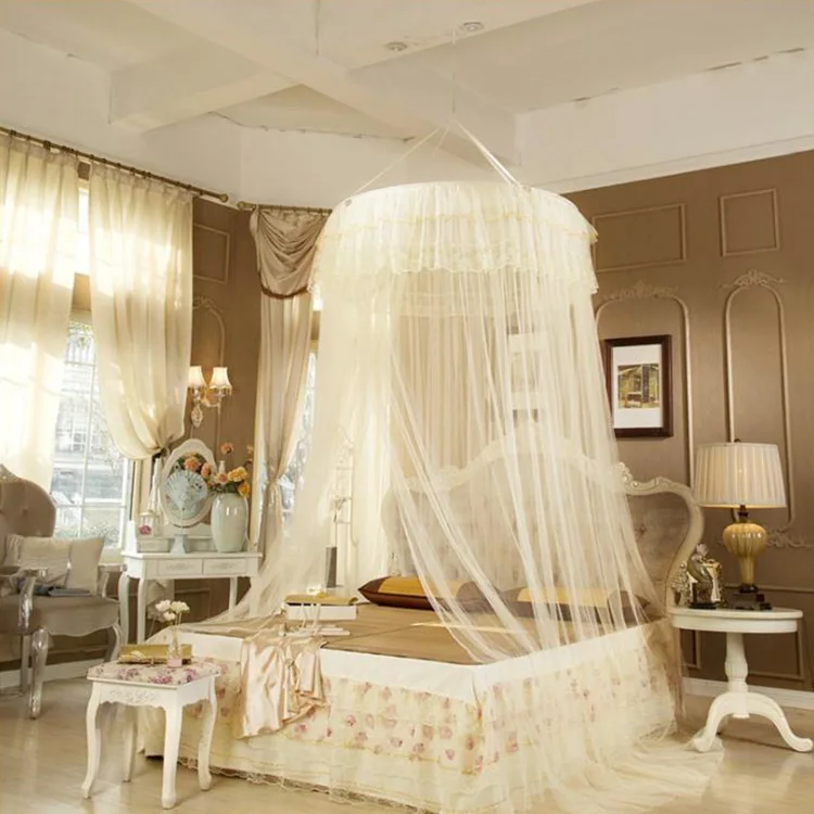 100% Polyester Ribbon Mosquito Nets Pink Circular Canopy