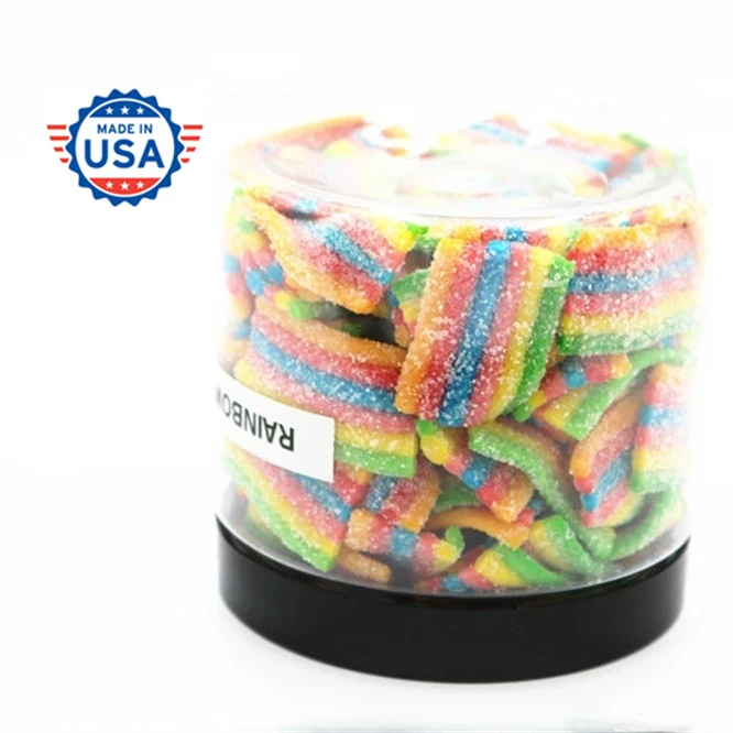 
Wholesale Price USA Made Extract CBD oil Isolated CBD Gummies Rainbow Strip 8oz 500mg Packed In Jars 
