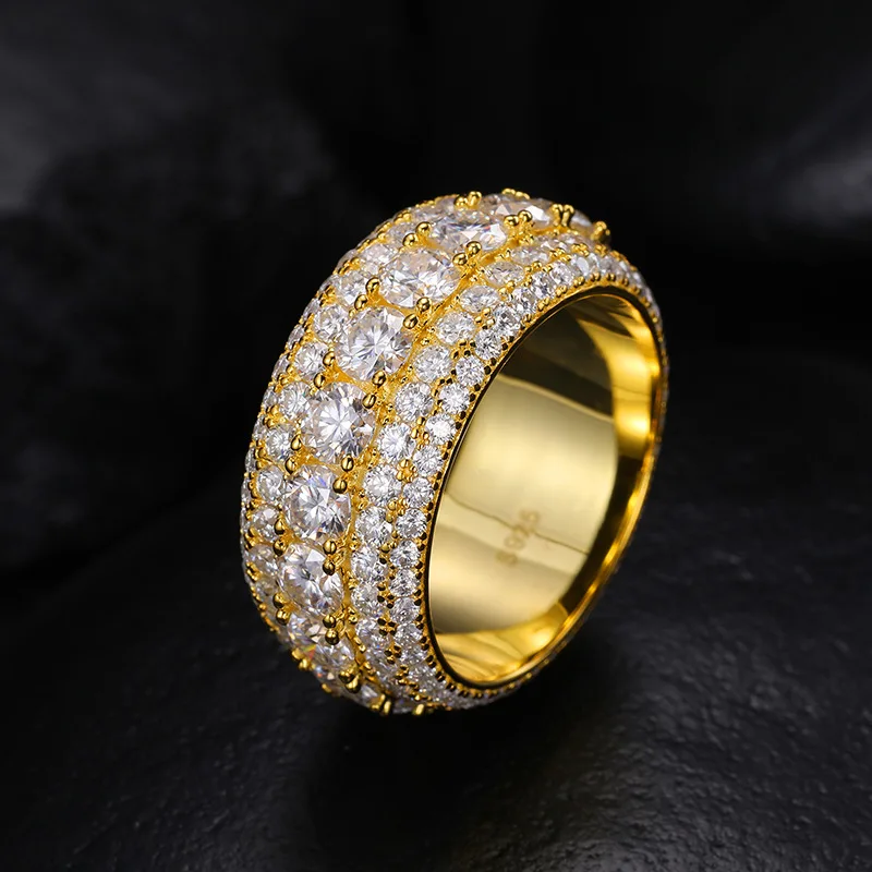 Fine Jewelry Iced Out Hip Hop Cuban Link Ring Gold Plated 925 Sterling Silver VVS Moissanite Diamond Finger Band Ring For Men