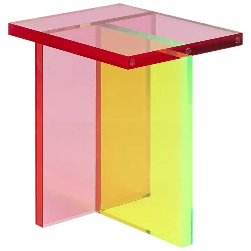 40cm Hight Acrylic Side Table T-Shaped Lucite Console Table Neon Pmma Stool Set