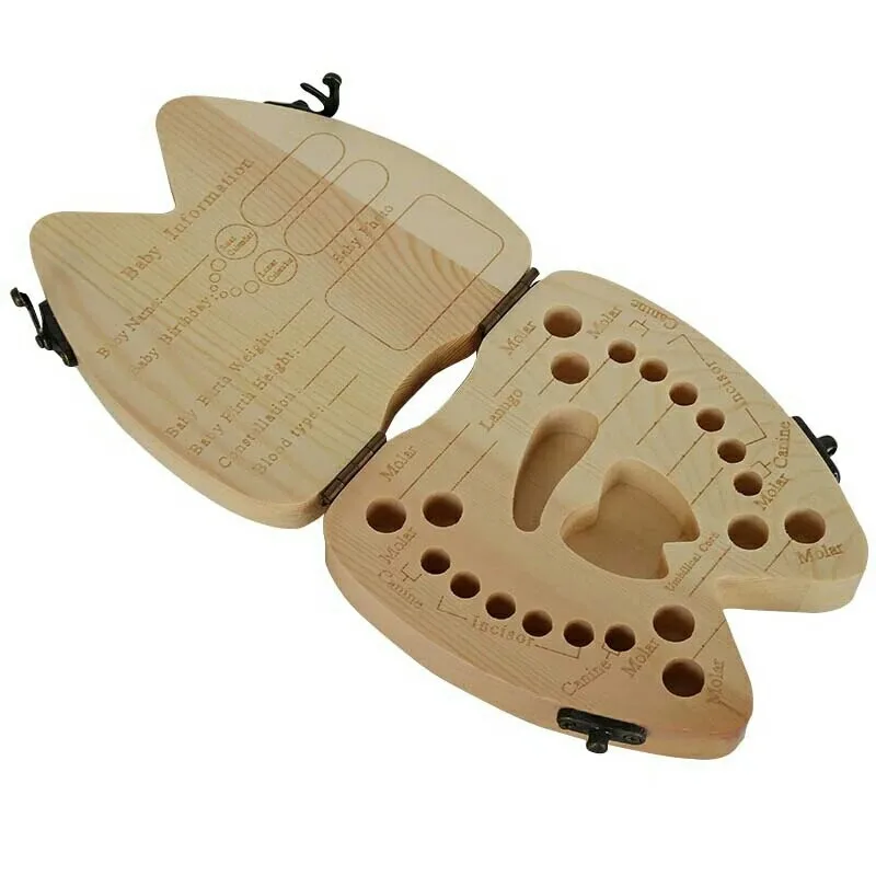 Creative cartoon wooden tooth storage box baby kid milk teeth collection box