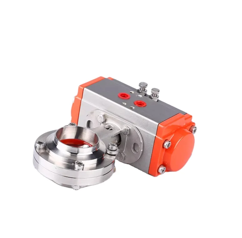 Food grade hygienic 304 316 stainless steel 1 6 10 inch sanitary welded horizontal butterfly valve with pneumatic actuator