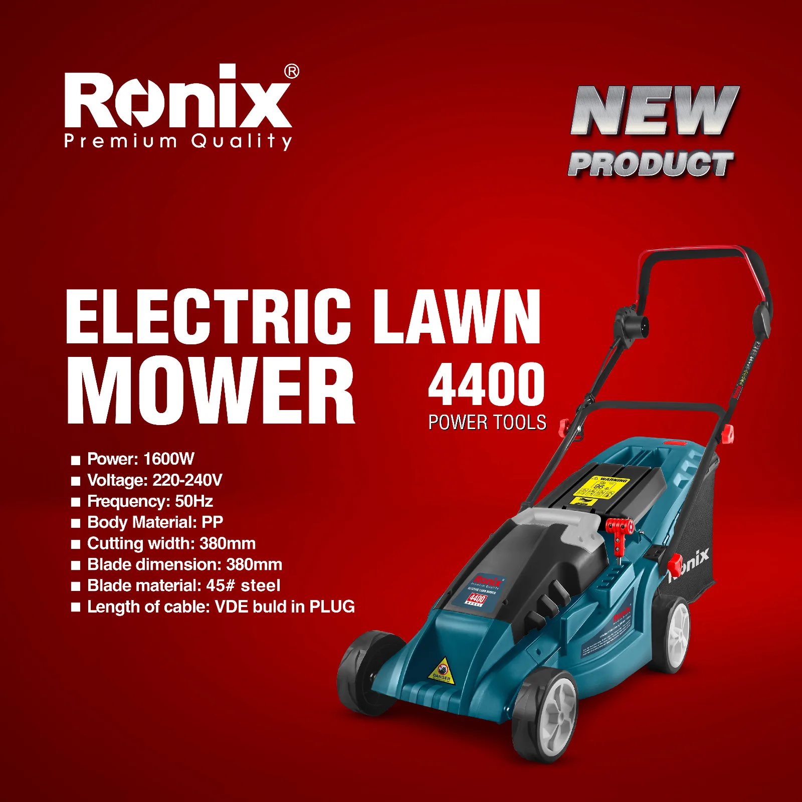4400 газонокосилка Ronix 1600 Вт 380 мм