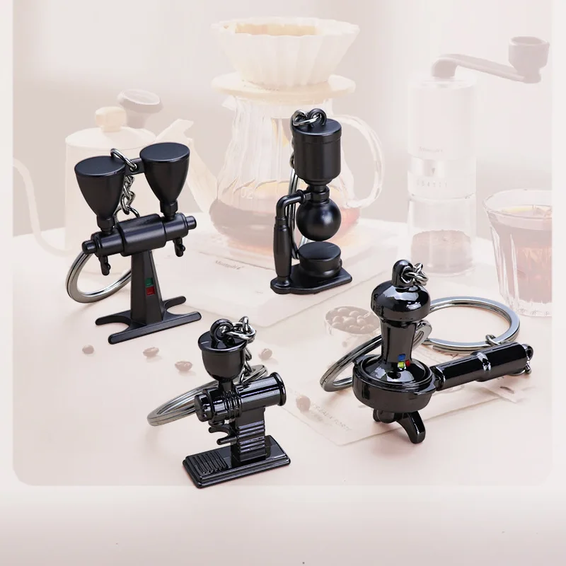 Mini Mug Key chain Coffee Bean Metal Coffee Portafilter keychain 3d Mini Coffee Cup Maker Keychain Keyring