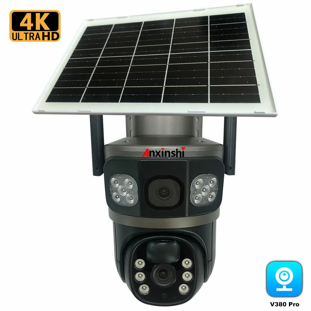 Anxinshi бренд V380 Pro HD 4K DuaLens трехэкранный двусторонний голосовой домофон PIR обнаружения движения 4G Солнечная камера безопасности