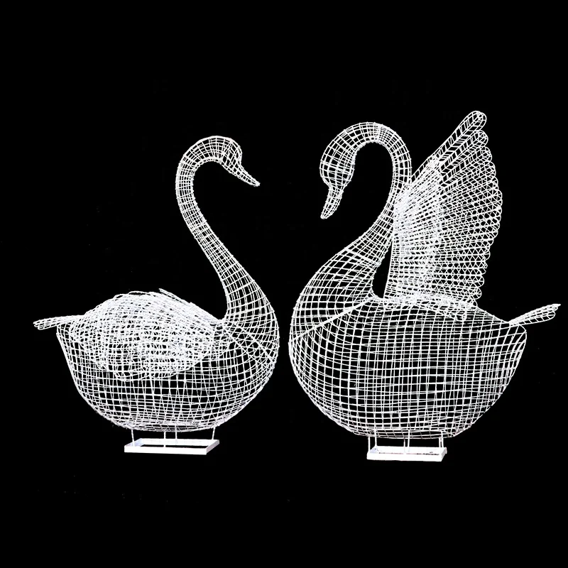 Large stainless steel material swan landscape metal net sculpture for park display decoration