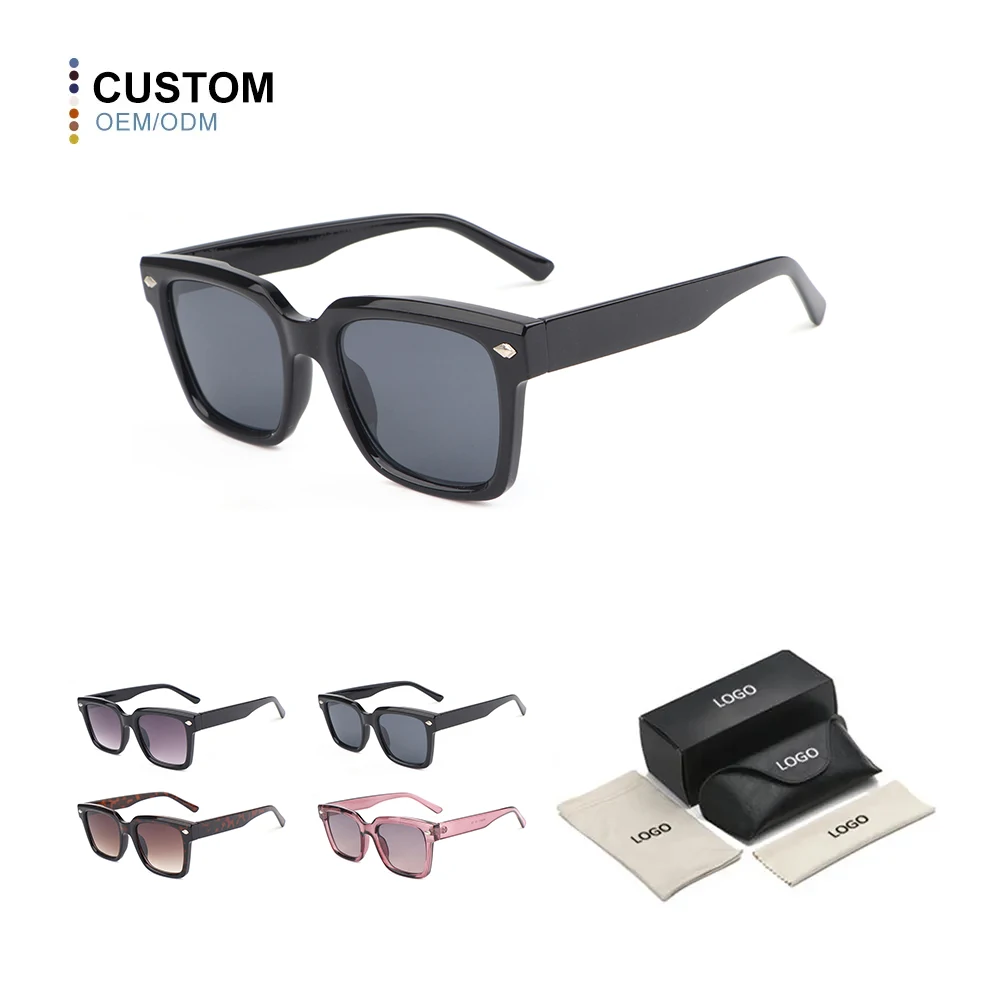 Modern Style Plastic Square PC Lens Rivet UV400 OEM Custom Women Sunglasses