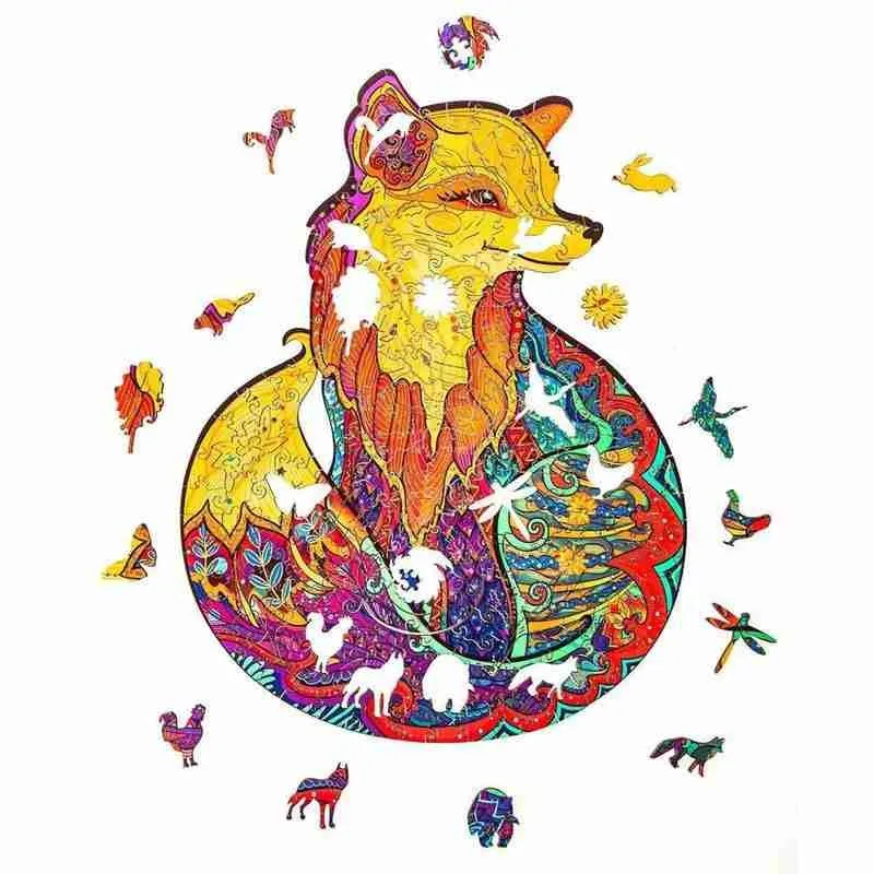 
Majestic Fox Wooden Puzzle Jigsaw Unique Shape Jigsaw Pieces Best Gift for Adults and Kids 