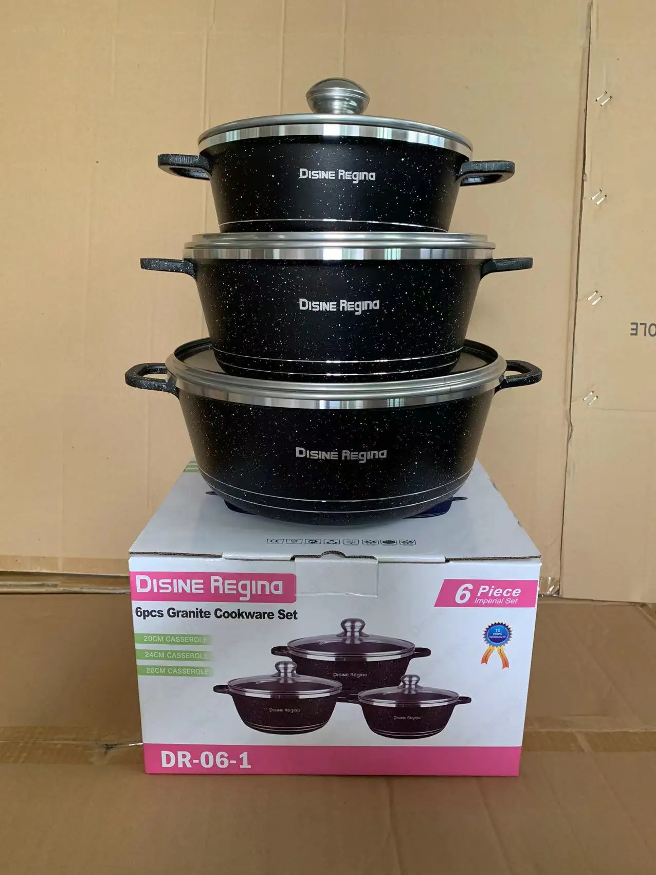 Wholesale High QualityCook Dinnerware Cooking Pot Set Cookware Granite Soup & Stock Pans 6pcs Aluminium Granite Cookware Set