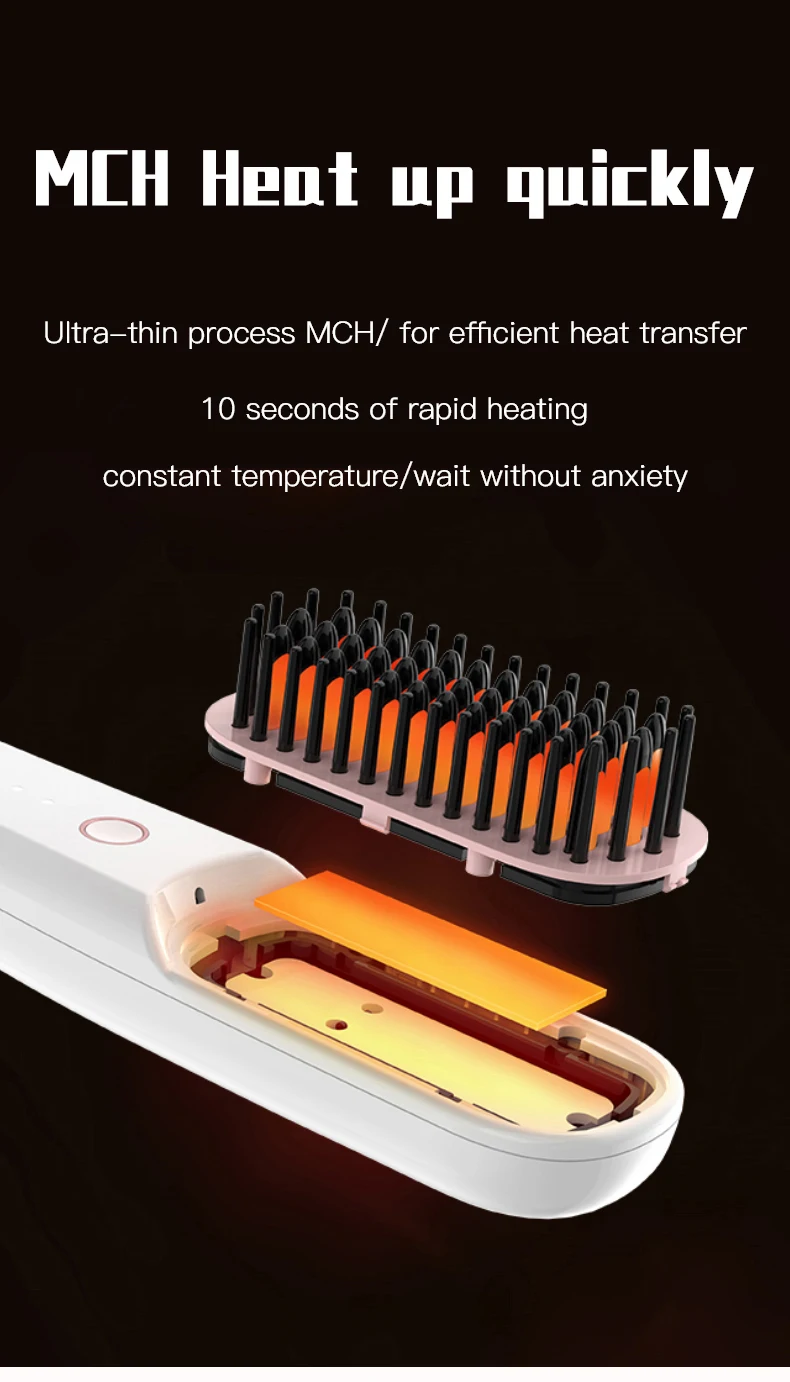 Portable Negative Ion hair straightener Usb Rechargeable Cordless Electric Mini Hair Straightener Comb