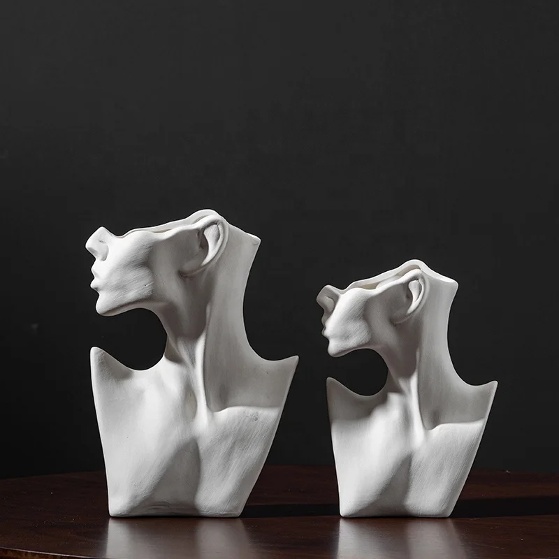 Ceramic Creative Retro White Gentleman Side Face Vase Home Decoration Desktop Vase