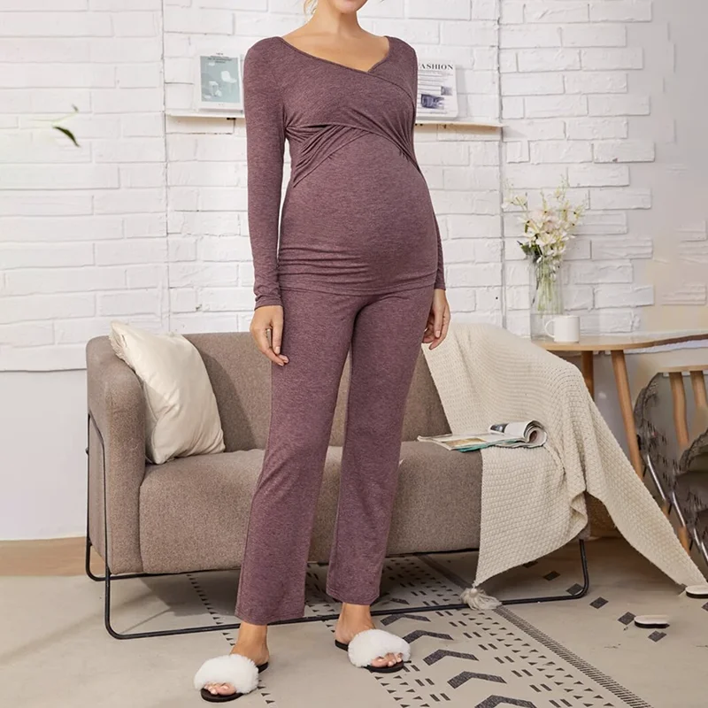 Maternity Pijamas  And Breastfeeding Sleepwear Nursing Top Feeding & Pant Clothes Pajamas Nightwear Set For Pregnant Women