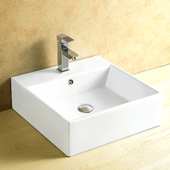 KD-66AB Noble Hotel Bathroom Products Shiny Glazed Ceramic Square Shape Wash Basin Single Hole Multi Sizes Counter Top Sink Bowl