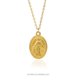 Stainless Steel Cross Two Sides Faith Jesus Catholic Coin Pendant Necklace For Women Men Church Jewelry