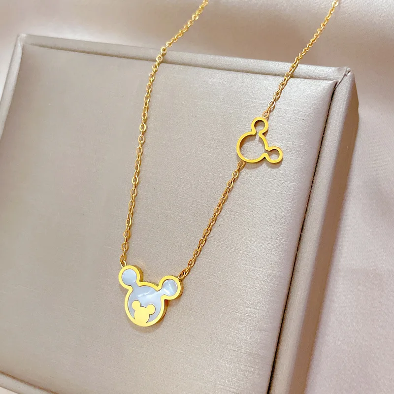 Wholesale Tarnish Free 18K Gold PVD Plating Stainless Steel Women Mouse Head Mickey Pendant Necklace Jewelry