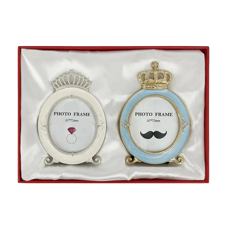 2Pcs Gift Box Crown  Enamel Zinc Alloy Metal Photo Frame For Home Decoration
