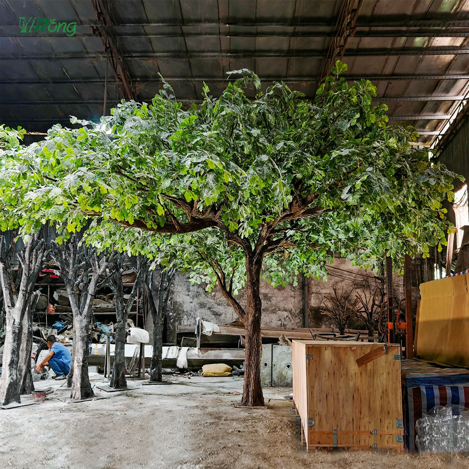 Custom 100% 3.6*6m Handmade High Quality Big Artificial Oak Tree With Snowflake Effect Leaves For Home Restaurant Project Decor