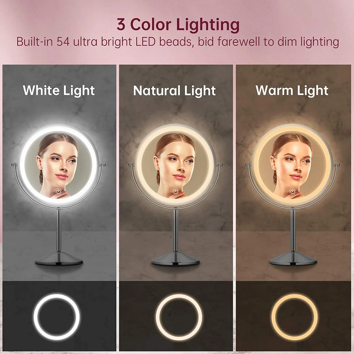 Amazon Hot-selling Wholesale Portable Desktop Wireless USB Charging Cosmetic Vanity Lighted Makeup Mirror