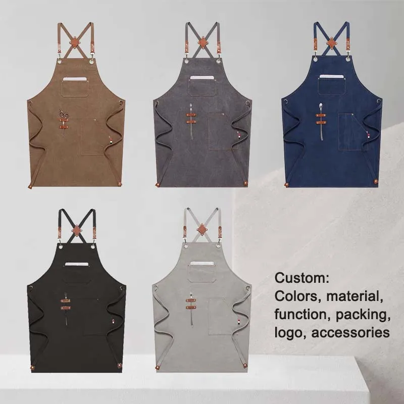 Apron in Canvas with Cross Straps Adjustable for waiter ruffled apron