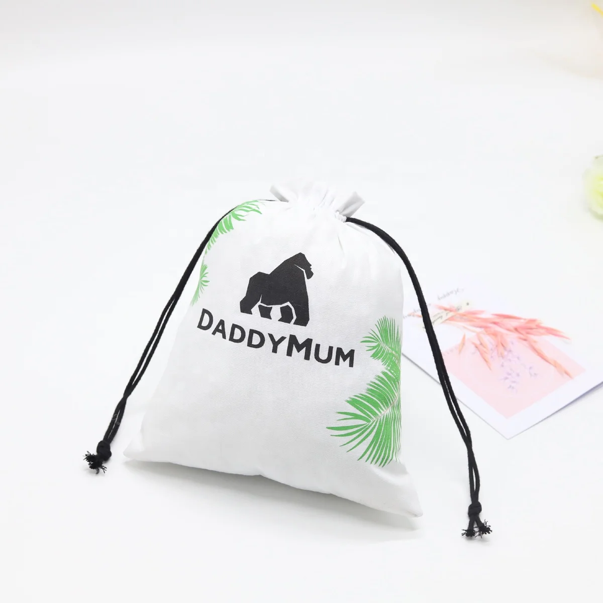Custom Logo Printed Cotton Drawstring Bag For Handbag Soft Cotton Dust Clothes Packaging Shoe Pouch