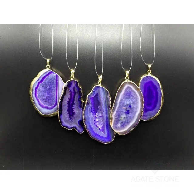 Wholesale Purple Agate Slice Gemstone Pendant Stone for Sale | Agate Slices Pendants