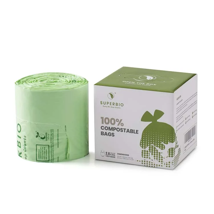 SUPERBIO 2.6gallon Compostable Garbage Bags Biodegradable Trash Bags With OK Compost BPI Certificate OME ODM Service Provide