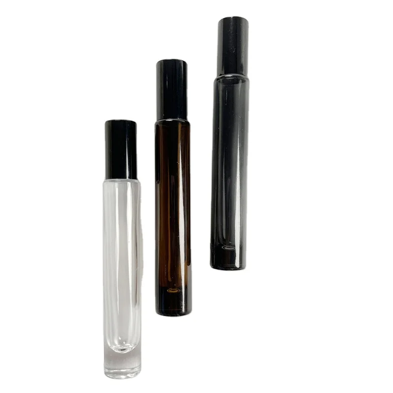 Wholesale empty essential oil perfume 3ml 5ml 8ml 10ml frosted clear amber black glass roll on bottle with metal roller ball