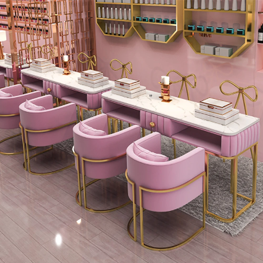 Double Seated Manicure Table Nail Table with Exhaust Fan Metal Salon Furniture for Sale for Spa Shop Wooden Modern Customized