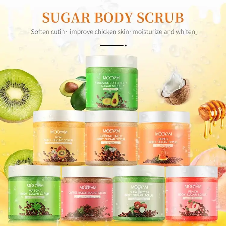 Wholesale Natural Fruit Shea Butter Kiwi Exfolianting Whitening Moisturizing Face Sugar Scrub, Body Scrub