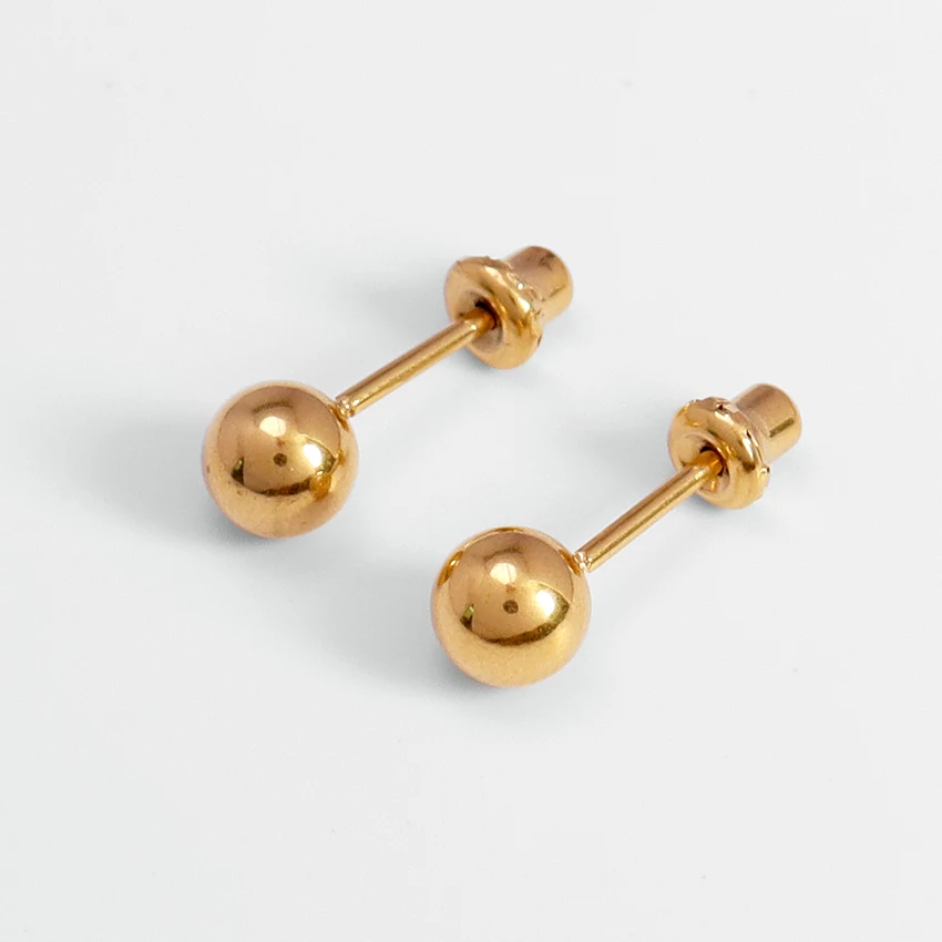 Simple Round Bead Ball Stud Earrings Jewelry 18k Gold Plated Stainless Steel Screw Earrings Mini Piercing Earring Posts Women