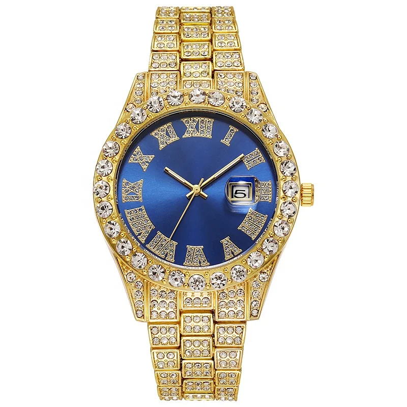 New Luxury design Hip Hop Cuban Men Quartz Watch 18k Gold Plated Stainless Steel Hiphop Bling Full Diamonds Mens Iced Out Watch