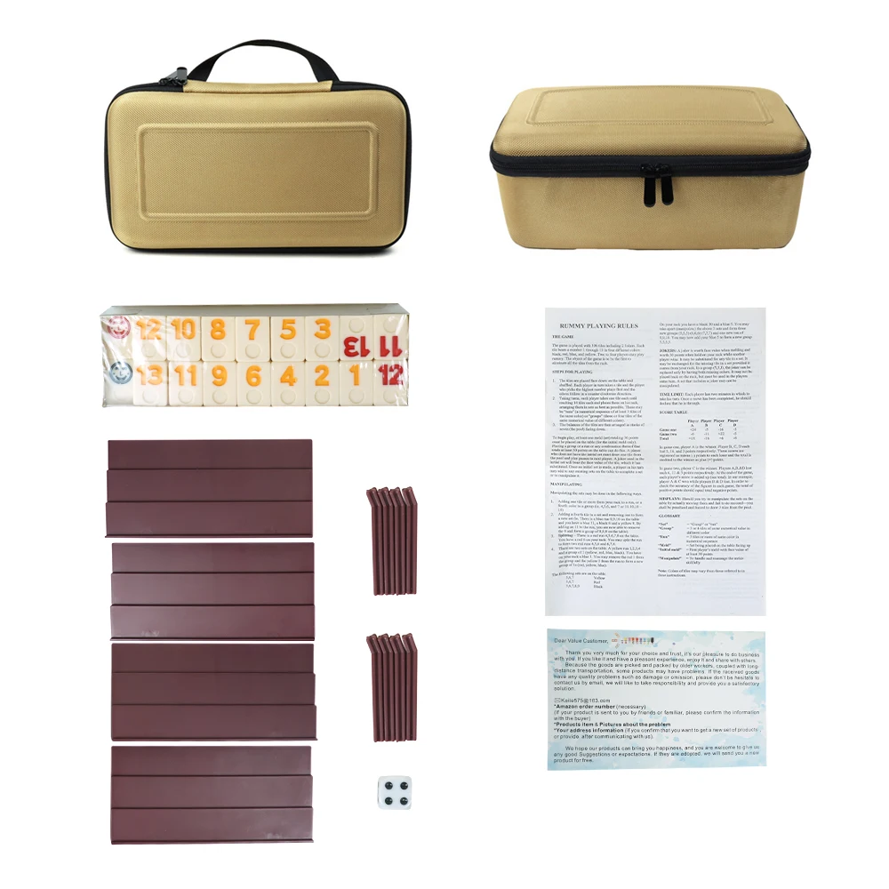 Wholesale melamine Rummy tiles With Rummy Racks dice Custom EVA Box  Rummy Game Sets for Family Kids Games