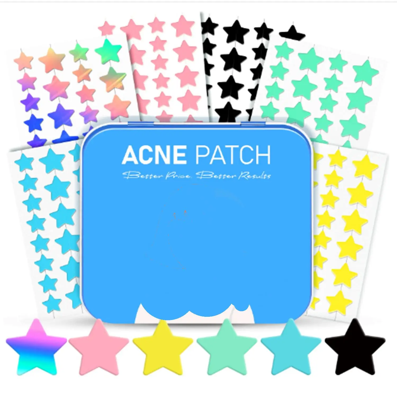 Acne Patch Pimple Patch, 6 Colors 168 Dots Star Pimple Patches with Tea Tree Oil & Centella Oil, Hydrocolloid