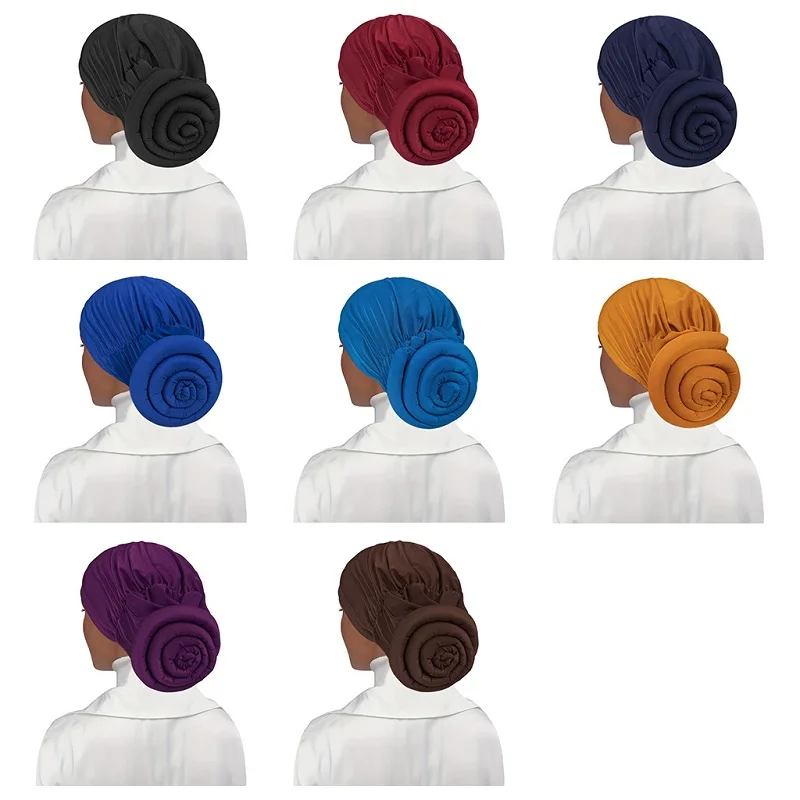 Fashion Ethnic Style Soft Stretchy Women Head Scarf Hat Solid Color Headwrap Turbans Muslim Turban Hat
