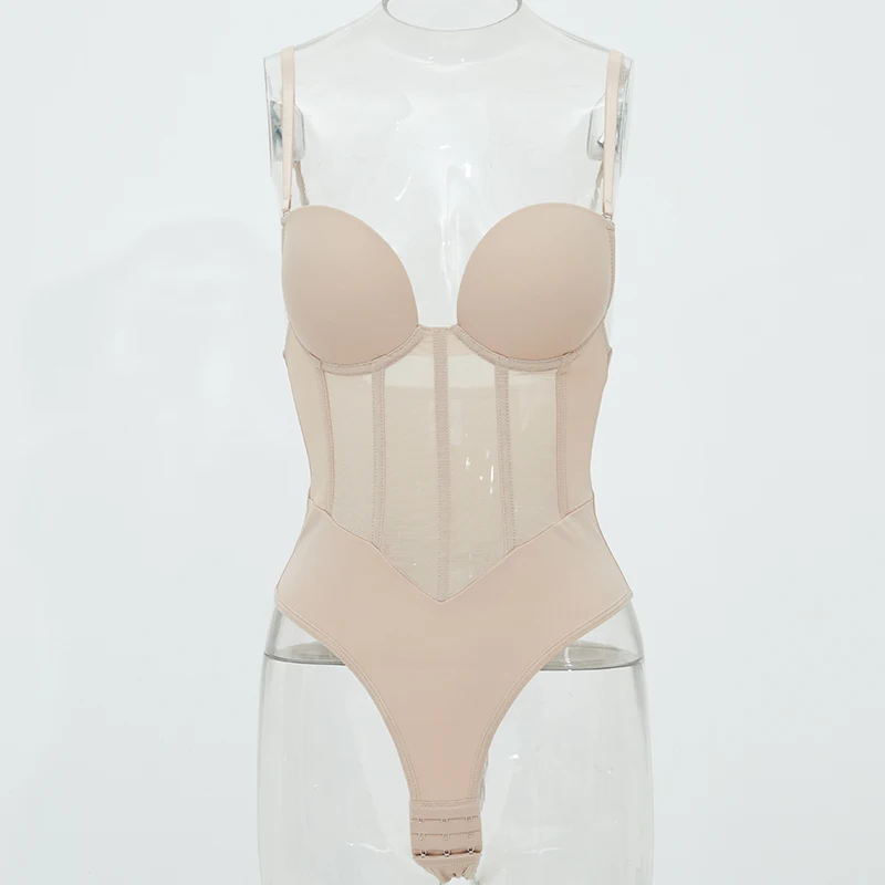 Hygieia Plus Size Deep V-Neck Bodysuit Body Shaper Thong Waist Trainer Women Strap Push Up Bra Shapewear bodysuit For Women