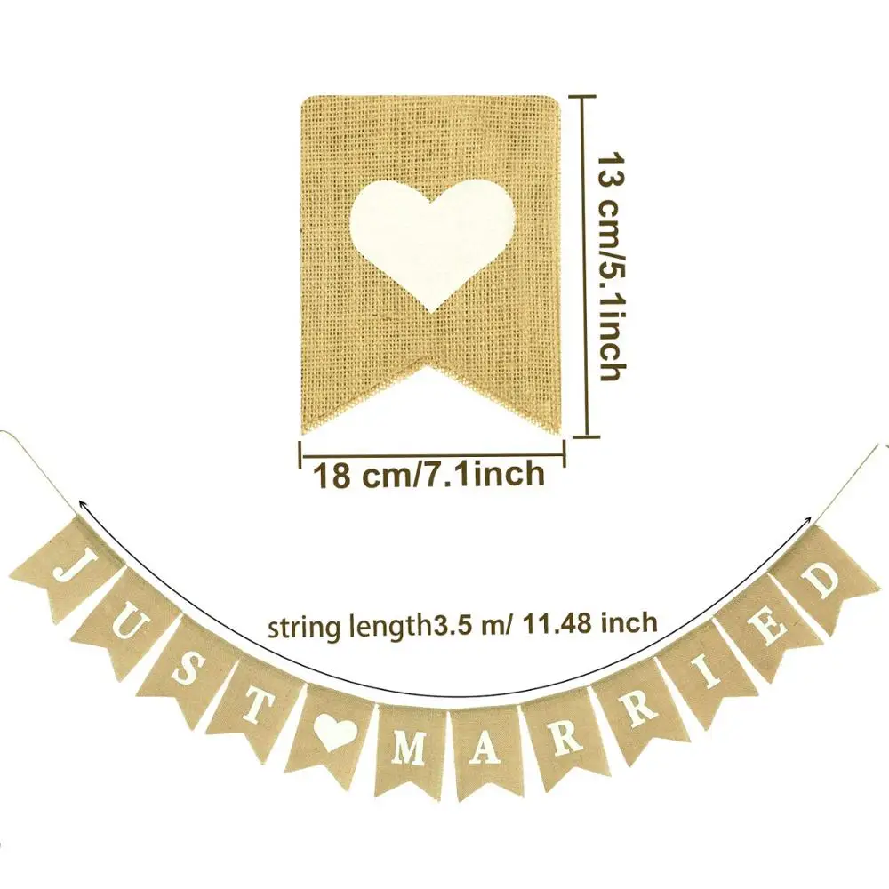 just Married Banner Burlap Wedding Banner Heart Patterns Romantic Wedding Decoration for Wedding Bridal Shower Engagement