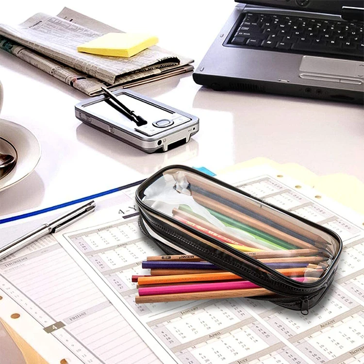 Custom Cheap Pencil Bag Transparent PVC Plastic School  Pencil Case