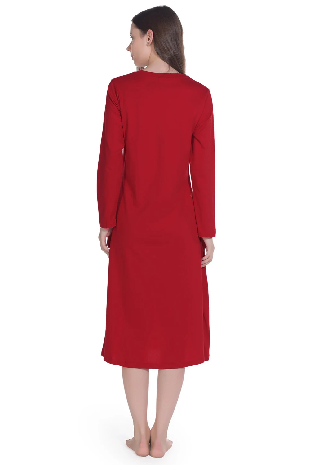 Indefini Nightgown for Women Cotton Long Sleeve Sleep Shirt Sleepwear Henley Full Length Nightshirts