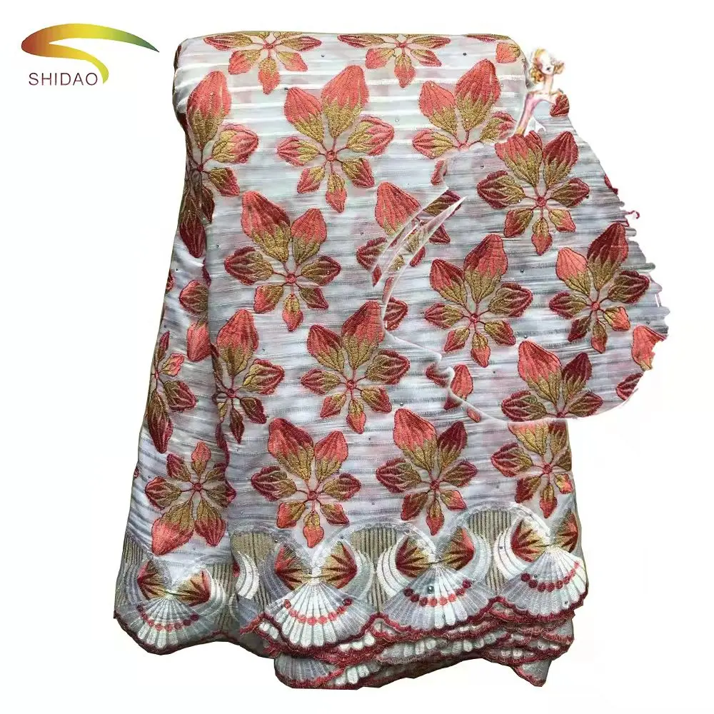 2022 Wholesale Selling African Swiss Voile Lace Fabric With Rhinestones Nigeria Embroidery Flower Lace Fabric