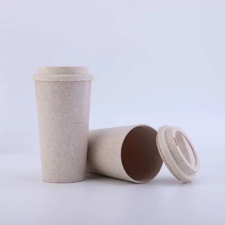 Custom Reusable Travel Mugs Bio Degradable  Wheat Straw Rice Husk Fiber Single Wall Coffee Cup