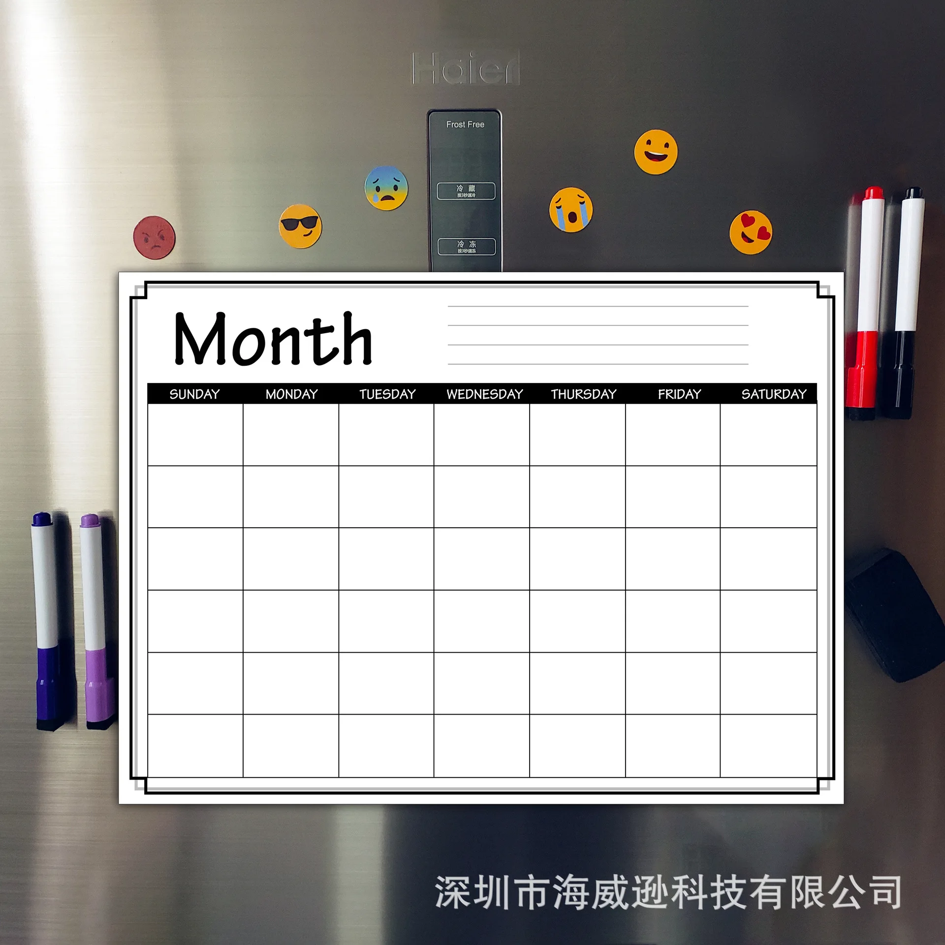 High Quality Magnet A3 Easy Erasable Dry Erase Weekly Planner Magnetic Whiteboard Calendar For Fridge