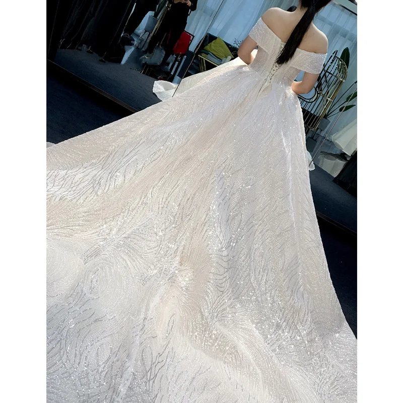 2019 Fashion Elegant Off Shoulder Wedding Dresses Sweetheart with Sleeves High Quality Lace bling Wedding Bride Gown