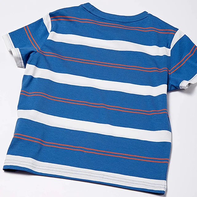 New Fashion Boy Children Summer Clothing Yarn Dyed Striped Boys High Quality Round Neck Short Sleeve T Shirt