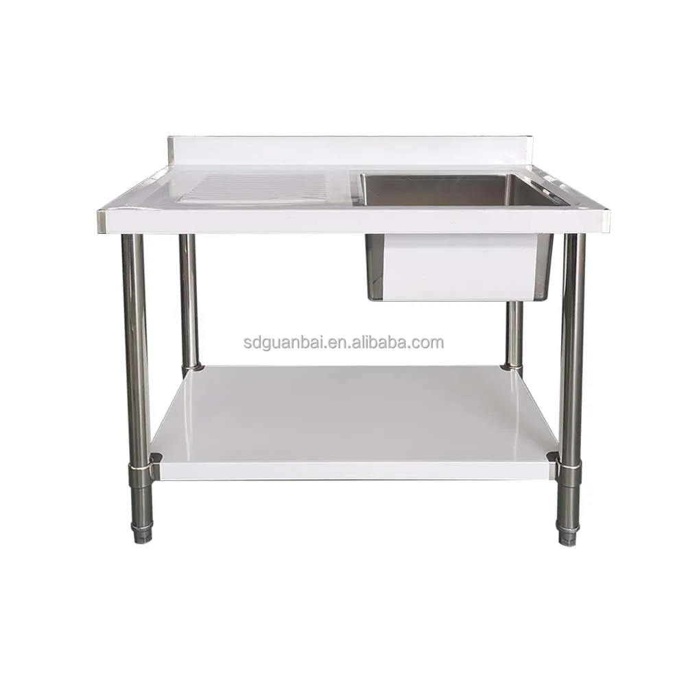 Guanbai 304 stainless steel kitchen equipment manufacturer workbench with double washing sink bowl buffet equipment