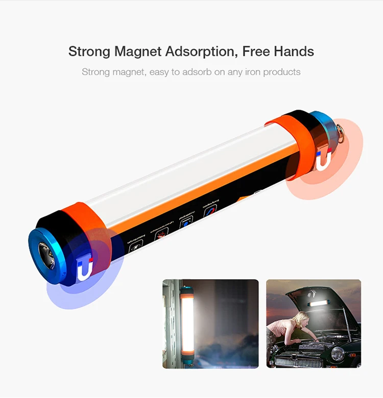 usb portable outdoor led camping light with magnet,waterproof rechargeable led torch work flashlights camping light lantern