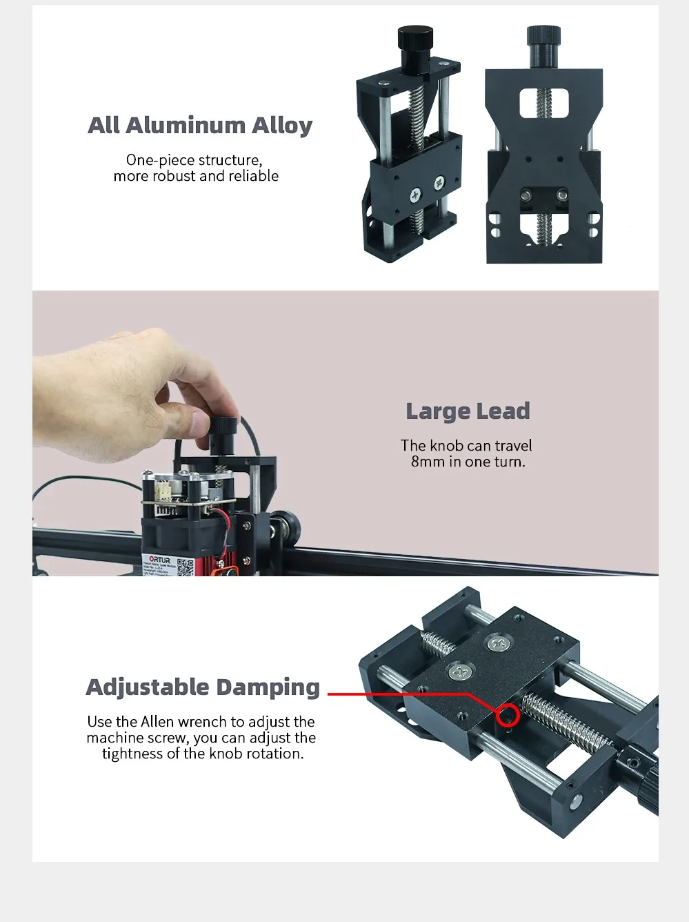 Laser Head Focusing Metal Fixed Mounting Accessory Engraving Machine Laser Head Z axis Slide Way Lifting Adjustable Screw Module