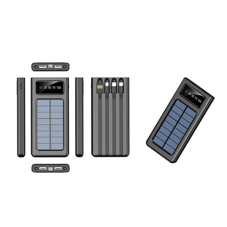 Battery Charger Use Solar Original Power Bank 20000mah 4-line Mobile Supply Customizable Logo Portable Power Station With Led