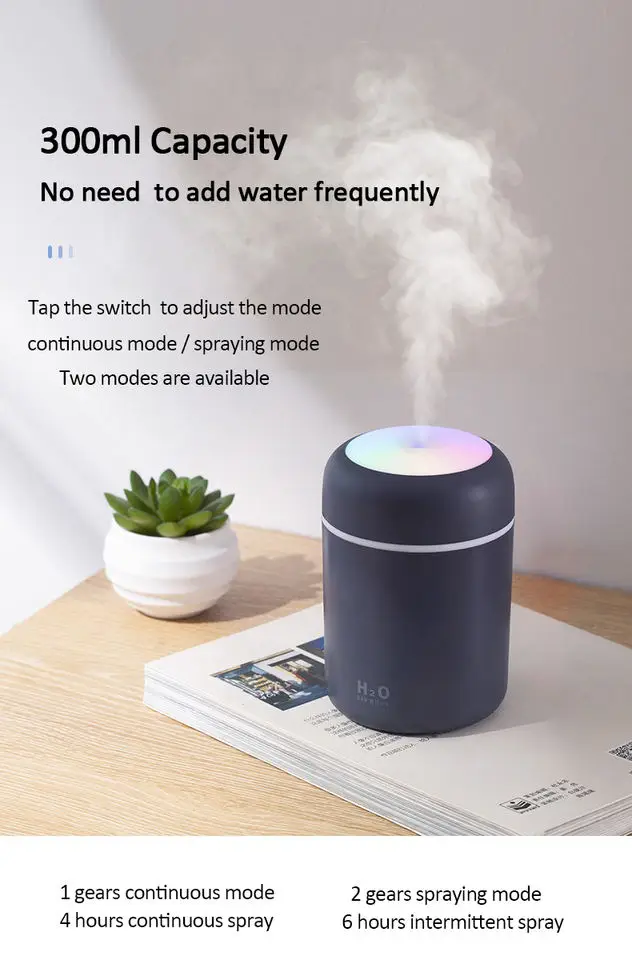 Mini Ultrasonic 300ML H2o Spray Mist Maker Double Wet Fogger Aroma Diffuser Essential Oil Car Air Humidifier With LED Lamp