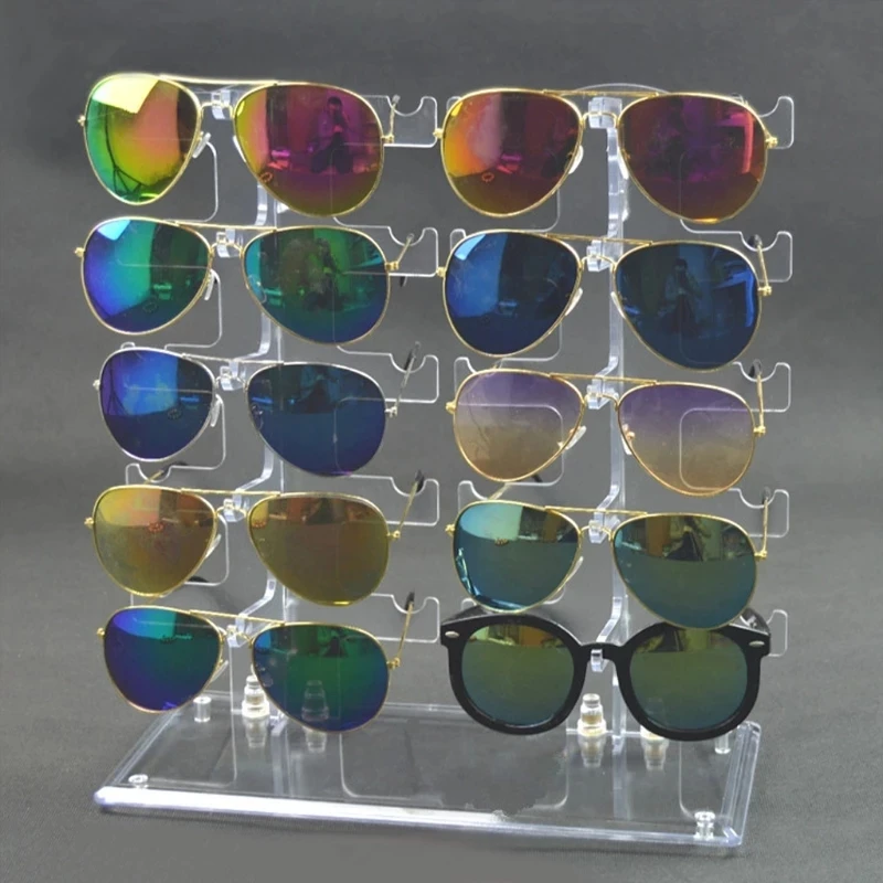 Two Row Sun glasses Rack 10 Pairs Eye Glasses Holder Display Stand Transparent For Glasses