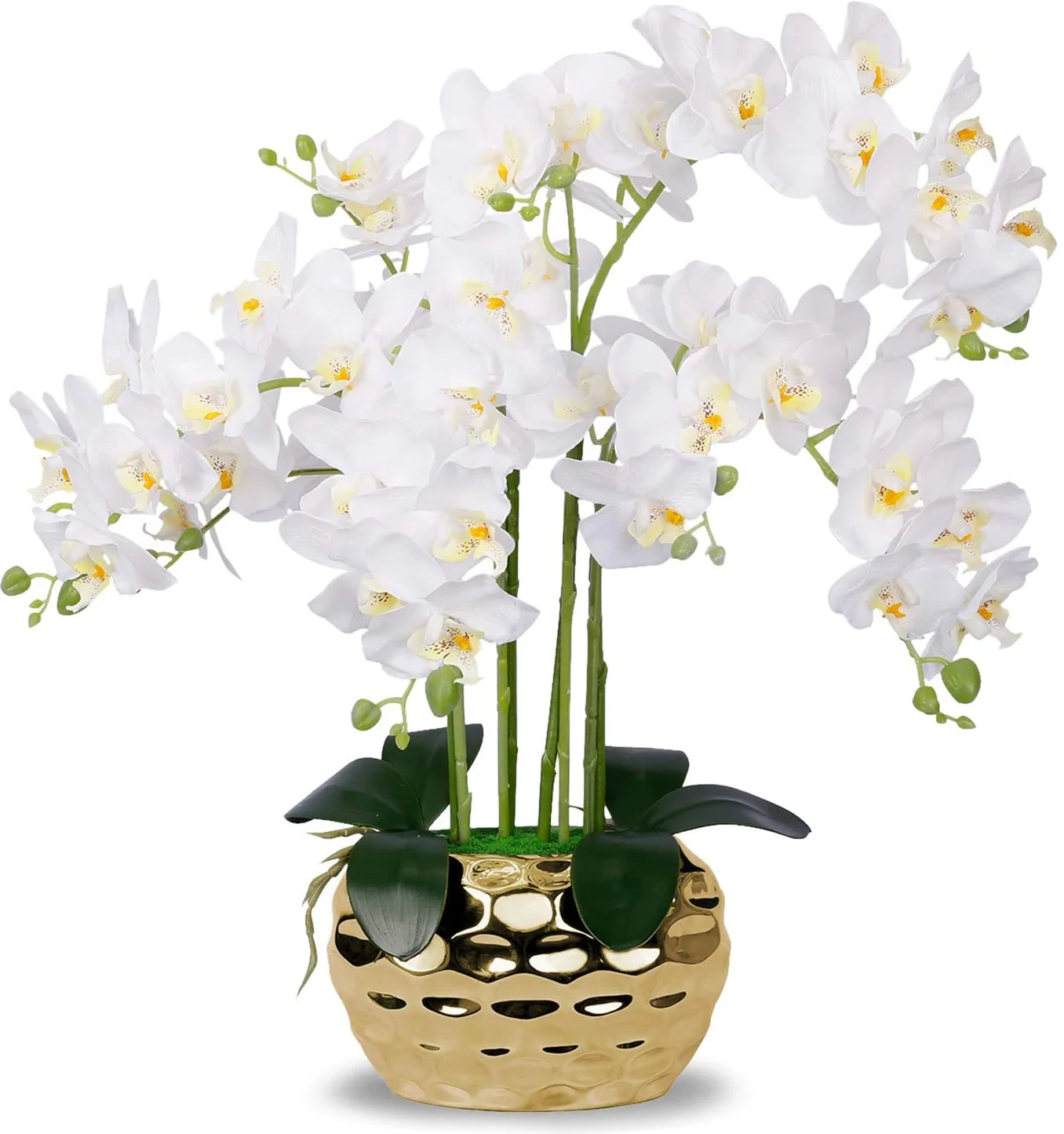 Artificial Orchid in Gold Vase White Faux Orchid Plant in Gold Pot  Flower Arrangement White Flowers